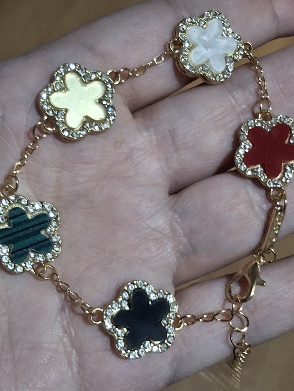 Chic Colorful Five Leaf Diamond Clover Gold bracelet - Picture 7 of 7